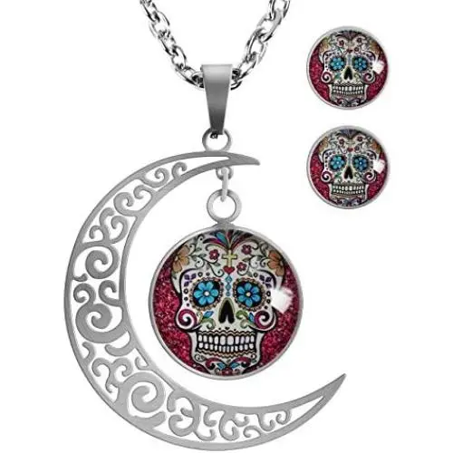 XUTAI Custom Vintage Glamour Moon Glass Necklace Stud Earring Jewelry Suit for Womens Mom