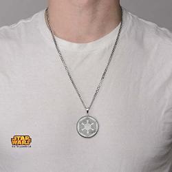 Star Wars Jewelry Mens Imperial Symbol Front with Etched Death Star at The Back Pendant Necklace, 22''