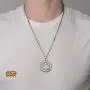 Star Wars Jewelry Mens Imperial Symbol Front with Etched Death Star at The Back Pendant Necklace, 22''