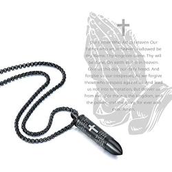 Molike Stainless Steel English Lords Prayer Cross Bullet Pendant Urn Ashes Necklace for Men, 22 Inch Chain