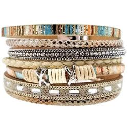 EunWow Leather Multilayer Bracelet Ladies Bracelet Women Magnetic Closure