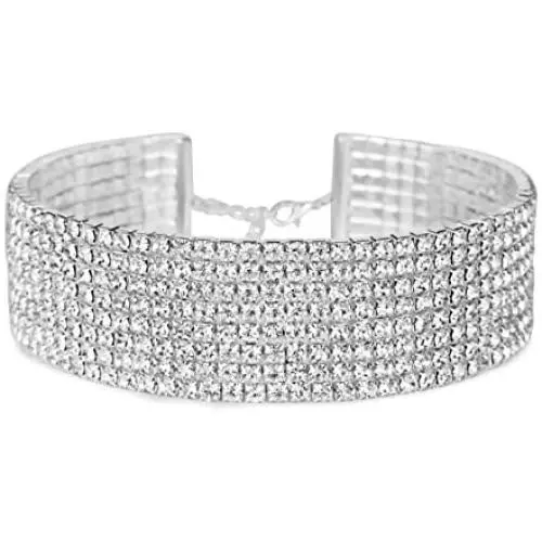 Rhinestone Choker 3 5 or 8 Row Silver by LuxeLife – Women’s Crystal Necklace Diamond Collar with 5'' Extender Rhinestone Choker 3 5 or 8 Row Silver by LuxeLife – Women’s Crystal Necklace Diamond Collar with 5'' Extender