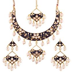 I Jewels 18k Gold Plated Indian Wedding Bollywood Kundan Meenakari Necklace Jewelry Set for Women