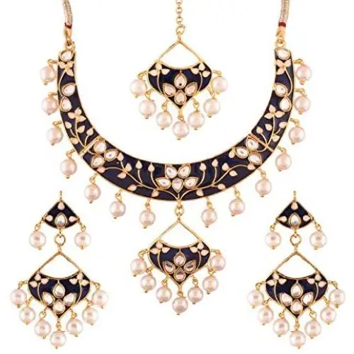 I Jewels 18k Gold Plated Indian Wedding Bollywood Kundan Meenakari Necklace Jewelry Set for Women I Jewels 18k Gold Plated Indian Wedding Bollywood Kundan Meenakari Necklace Jewelry Set for Women