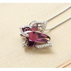 GEMMANCE Butterfly Crystal Necklace with Premium Birthstone, Silver-Tone, 18”+2” Chain