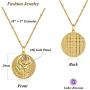 KissYan Birth Flower Necklace, 18K Gold Plated Embossed Disk Karma Circle Coin Necklace Dainty Birth Month Floral Necklaces Simple Minimalist Delicate Birthday Jewelry Gift for Her