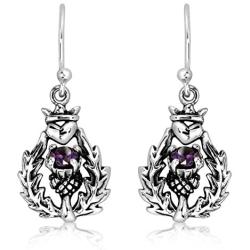 WithLoveSilver 925 Sterling Silver Classic Scottish Thistle Simulated Cubic Zirconia Heart Dangle Earrings