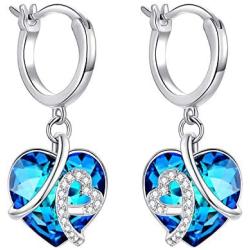 AOBOCO Heart Crystal Dangle Earrings, Sterling Silver Hoop Earrings for Women Love Knot Jewelry Gifts for Her