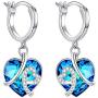 AOBOCO Heart Crystal Dangle Earrings, Sterling Silver Hoop Earrings for Women Love Knot Jewelry Gifts for Her