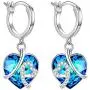 AOBOCO Heart Crystal Dangle Earrings, Sterling Silver Hoop Earrings for Women Love Knot Jewelry Gifts for Her