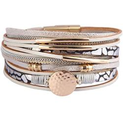 Bfiyi Leather Wrap Bracelet Prime Cuff Wristband Gold Tube Bracelet Multilayer Boho Bracelet for Women, Sister, Wife