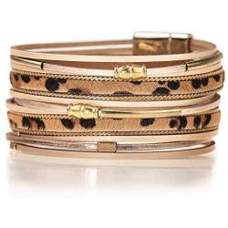 Suyi Womens Leopard Bracelets Wide Leather Wrap Bracelet Multilayer Cuff Bracelet