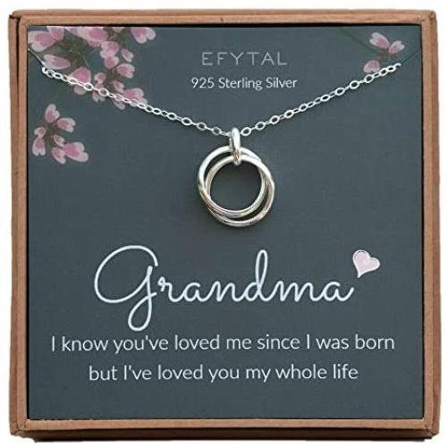 EFYTAL Grandma Gifts, 925 Sterling Silver 2 Thick Interlocking Circles Necklace for Grandmother from Grandchild, Mom Necklaces for Women, Birthday Gift Ideas, Mothers Day Jewelry For Her, Mothers Day