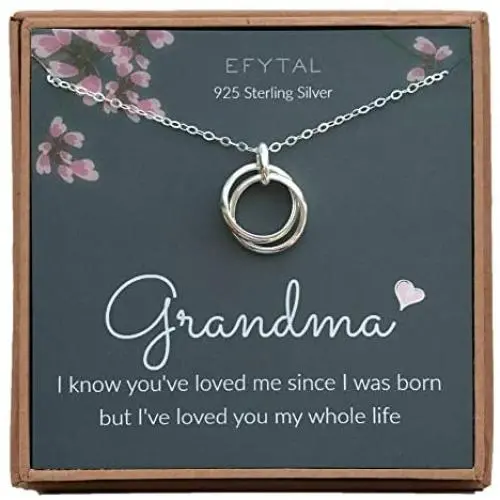 EFYTAL Grandma Gifts, 925 Sterling Silver 2 Thick Interlocking Circles Necklace for Grandmother from Grandchild, Mom Necklaces for Women, Birthday Gift Ideas, Mothers Day Jewelry For Her, Mothers Day