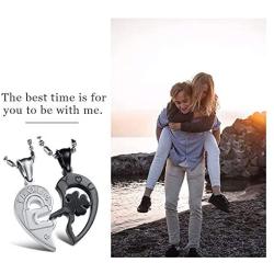 Stainless Steel His and Her Heart Lock Key Matching Puzzle Couples Pendant Necklace for Lovers Valentines Day Engagement Gift