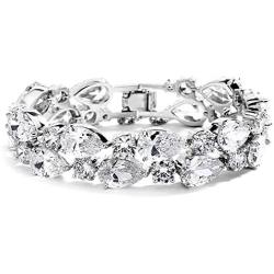 Mariell Silver Petite Length 6 1/2'' Wedding Bracelet with Bold CZ Mosaic for Brides and Bridesmaids