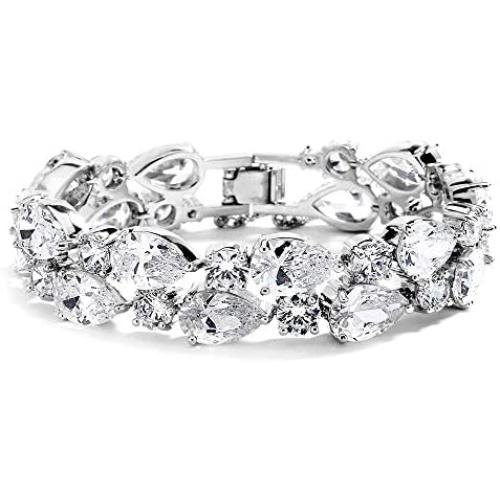 Mariell Silver Petite Length 6 1/2'' Wedding Bracelet with Bold CZ Mosaic for Brides and Bridesmaids