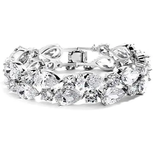 Mariell Silver Petite Length 6 1/2'' Wedding Bracelet with Bold CZ Mosaic for Brides and Bridesmaids Mariell Silver Petite Length 6 1/2'' Wedding Bracelet with Bold CZ Mosaic for Brides and Bridesmaids