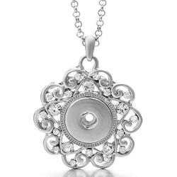 My Prime Gifts Snap Jewelry Rhinestone Flower Stainless Necklace 20''+2'' Ext. Holds 18-20mm