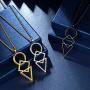 beautlace Three Triangles Geometric Necklaces 18K Gold/Silver/Black Gun Plated Circle and Square Pendant Charm Minimalist Jewelry for Men and Women