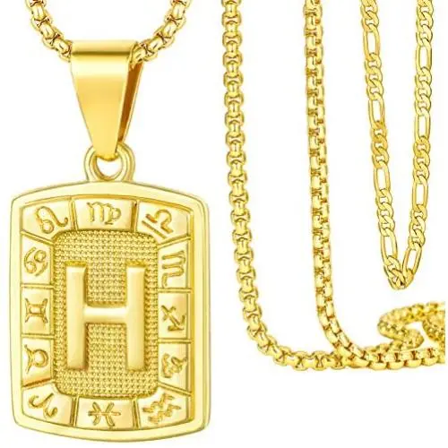 SHOWFULL Initial Letter Pendant Necklace, Gold Constellation Capital A-Z Letter Pendant Necklace for Boys Girls Women Men(2 Necklaces Included)