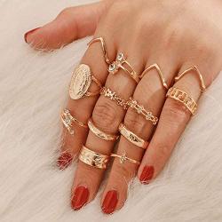 9-16 Pieces Stackable Joint Knuckle Midi Finger Ring Sets,Boho Vintage Crystal Snake Sunflower Moon Star Crown Rings for Women Teen Girls
