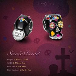 NinaQueen''Skull and Rose'' 925 Sterling Silver Sunflower Charms Multicolor Enamel Charm Beads, Best Halloween Gifts for Women