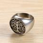 Flongo Mens Religious Stainless Steel Vintage Life Tree Band Ring, Christmas Wedding Band, Anniversary Tree of Life Valentine Gift Turkish Jewelry Men Ring