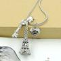 Pairs Eiffel Tower Necklace for Women Men Heart Key Pendant Silver Black/Platinum Plated Jewelry Long Chain
