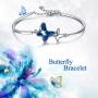 AOBOCO Sterling Silver Infinity & Morpho Helena Butterfly Bangle Bracelet Embellished with Crystals from Austria, Fine Anniversary Birthday Butterfly Jewelry Gifts for Women