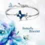 AOBOCO Sterling Silver Infinity & Morpho Helena Butterfly Bangle Bracelet Embellished with Crystals from Austria, Fine Anniversary Birthday Butterfly Jewelry Gifts for Women