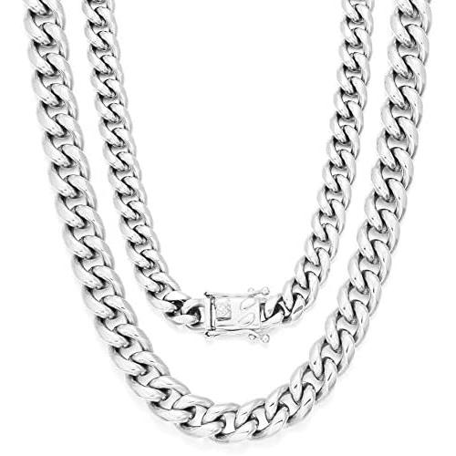 YIMERAIRE Rainbow Colorful Miami Cuban Chain Necklace for Men 10mm Width Gold Men Cuban Link Curb Chain Stainless Steel Hip Hop Jewelry