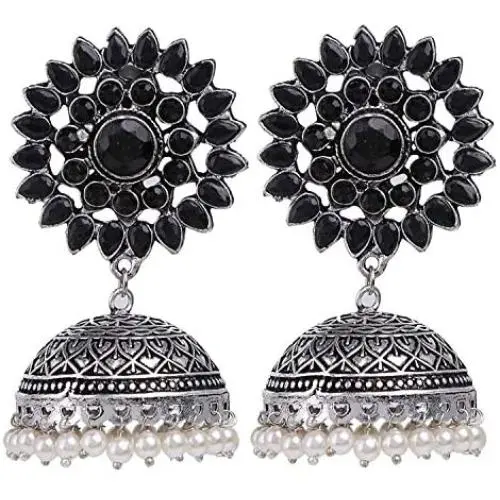 Efulgenz Boho Vintage Antique Ethnic Gypsy Tribal Indian Oxidized Silver Pearl Drop Floral Jhumka Dangle Earrings Jewelry Efulgenz Boho Vintage Antique Ethnic Gypsy Tribal Indian Oxidized Silver Pearl Drop Floral Jhumka Dangle Earrings Jewelry