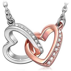 ANGEL NINA Necklaces for Women Valentines Day Gifts ღLove At First Sightღ Double Heart 925 Sterling Silver Rose Gold Plated Necklace with 5A Cubic Zirconia with Jewelry Box