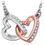 ANGEL NINA Necklaces for Women Valentines Day Gifts ღLove At First Sightღ Double Heart 925 Sterling Silver Rose Gold Plated Necklace with 5A Cubic Zirconia with Jewelry Box
