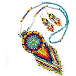 Handmade Beaded Indian Fashion Jewelry Yellow Mix Seed Beaded Star Designer Necklace Earrings set S-53-SB-9 24 X 2.6
