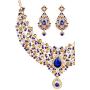Crunchy Fashion Indian Bollywood Traditional Floral Theme White Rhinestone and Blue Faux Sapphire Bridal Designer Jewelry Necklace Set for Women / Girls