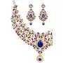 Crunchy Fashion Indian Bollywood Traditional Floral Theme White Rhinestone and Blue Faux Sapphire Bridal Designer Jewelry Necklace Set for Women / Girls