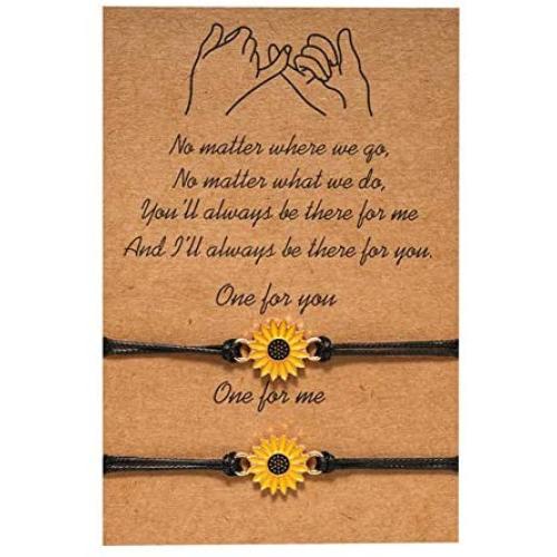 Handmade Pinky Promise Sunflower Bracelets Bohemian Adjustable Wax Cotton Cord Sunflower Charm Surfing Bracelet Long Distance Friendship Jewelry Gift