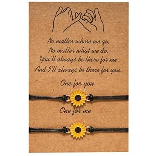Handmade Pinky Promise Sunflower Bracelets Bohemian Adjustable Wax Cotton Cord Sunflower Charm Surfing Bracelet Long Distance Friendship Jewelry Gift