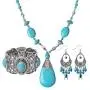 U/D Bohemian Turquoise Hand-Knotted Necklace Set of 3-Turquoise Necklace, Turquoise Stretchable Bracelet, Pair of Earrings U/D Bohemian Turquoise Hand-Knotted Necklace Set of 3-Turquoise Necklace, Turquoise Stretchable Bracelet, Pair of Earrings