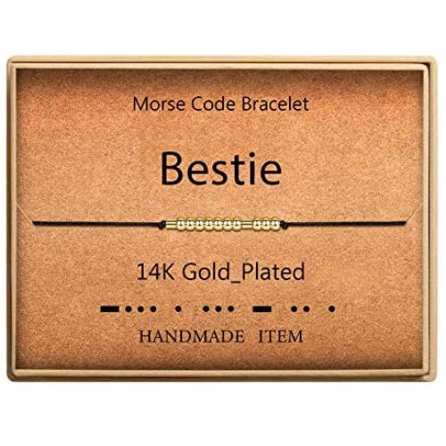 Morse Code Bracelet 14k Gold Plated Beads on Silk Cord Secret Message Bestie Bracelet Gift Jewelry for Her