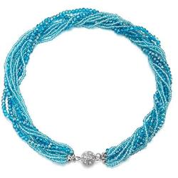 COOLSTEELANDBEYOND Teal Blue Statement Necklace Multi-Layer Beads Crystal Braided Chain Choker Collar Magnetic Clasp