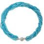 COOLSTEELANDBEYOND Teal Blue Statement Necklace Multi-Layer Beads Crystal Braided Chain Choker Collar Magnetic Clasp