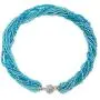 COOLSTEELANDBEYOND Teal Blue Statement Necklace Multi-Layer Beads Crystal Braided Chain Choker Collar Magnetic Clasp