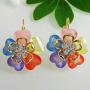 Navachi 18k Gold Plated White Crystal Acetate Blooming Flowers Leverback Earrings