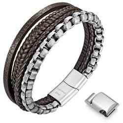 Speroto Mens Bracelets,Leather and Steel Bracelets, Chain Bracelets with Magnetic Clasp,Steel Bracelets for Men