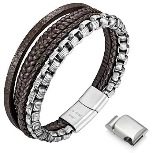 Speroto Mens Bracelets,Leather and Steel Bracelets, Chain Bracelets with Magnetic Clasp,Steel Bracelets for Men Speroto Mens Bracelets,Leather and Steel Bracelets, Chain Bracelets with Magnetic Clasp,Steel Bracelets for Men
