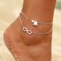 Double Chain Tiny Initial Letter Endless Love Infinity Symbol Pendant Wrist Bracelet Fashion Barefoot Anklet Holilday Beach Jewelry A to Z for Chose