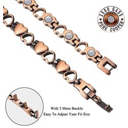 Feraco Women Copper Magnetic Bracelet Magnet Therapy Bracelets Pain Relief for Arthritis Love Heart 99.99% Solid Copper Jewelry Adjustable with 2 Buckets